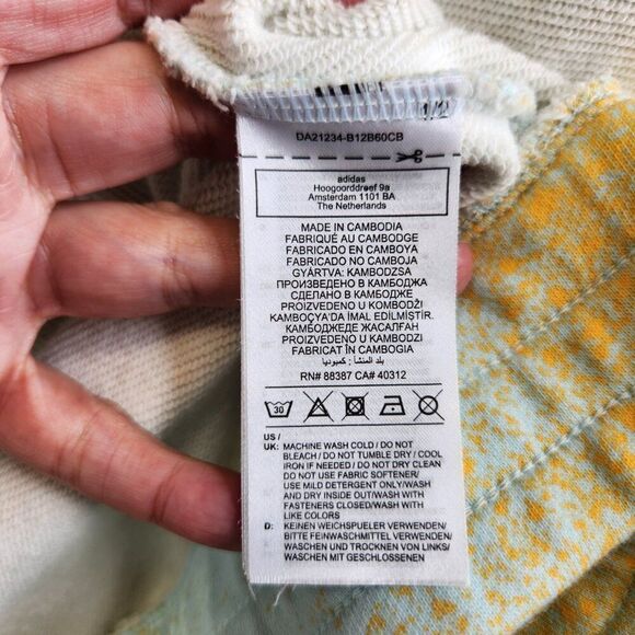 Adidas Hoodie Womens M Yellow Spray Paint Full Zip Trefoil Terry Ribbed Boxy - Picture 10 of 15